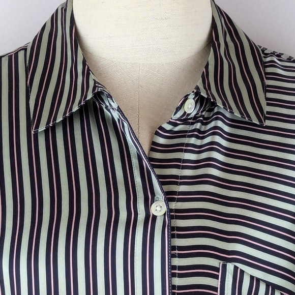 Rails Spencer 100% Silk Charmeuse Button Front Relaxed Fit Aspen Stripe L NWT - Picture 3 of 16